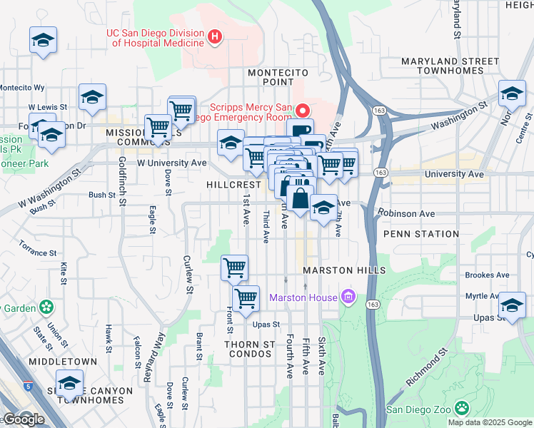 map of restaurants, bars, coffee shops, grocery stores, and more near 3750 Fourth Avenue in San Diego