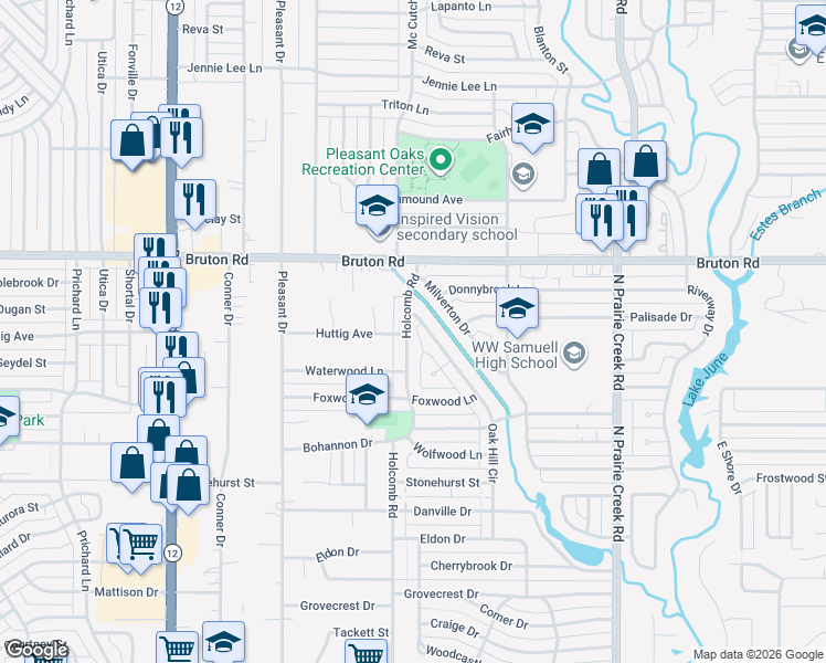 map of restaurants, bars, coffee shops, grocery stores, and more near 2006 Holcomb Road in Dallas