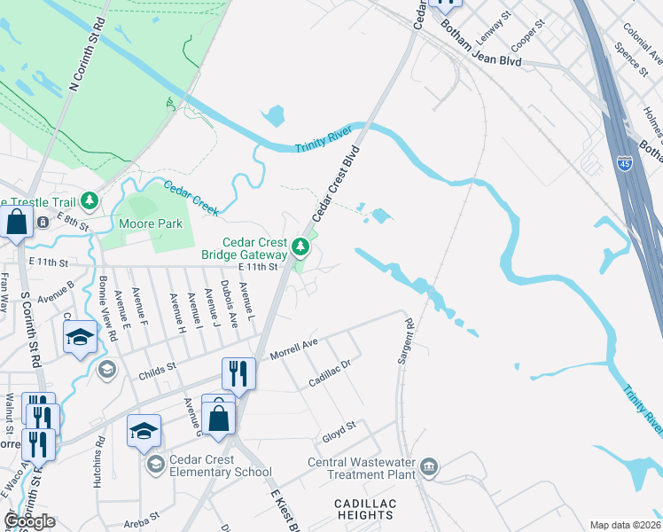 map of restaurants, bars, coffee shops, grocery stores, and more near 519 Pontiac Ave in Dallas