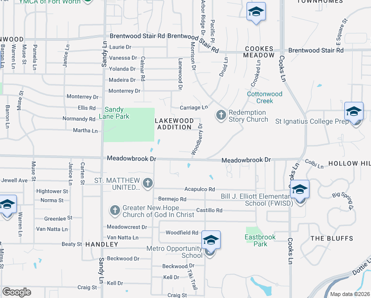map of restaurants, bars, coffee shops, grocery stores, and more near 7613 Willowood Court in Fort Worth