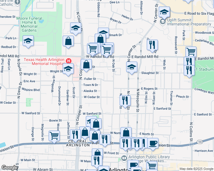 map of restaurants, bars, coffee shops, grocery stores, and more near 308 Fuller St in Arlington