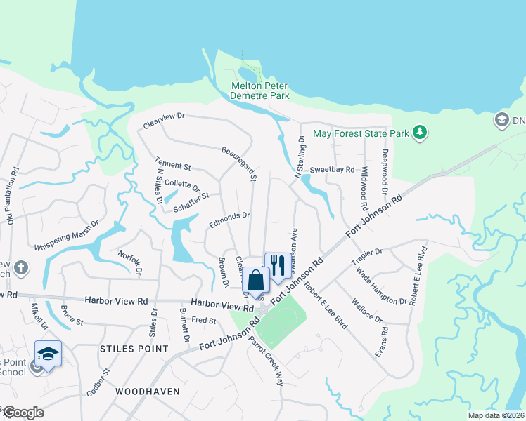 map of restaurants, bars, coffee shops, grocery stores, and more near 695 Sterling Drive in Charleston