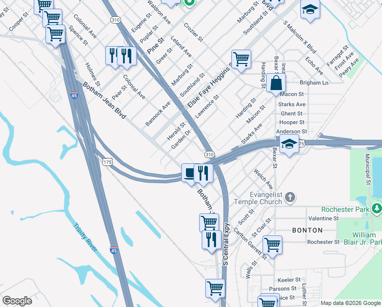 map of restaurants, bars, coffee shops, grocery stores, and more near 5012 Colonial Avenue in Dallas