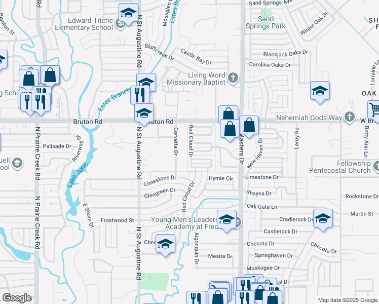 map of restaurants, bars, coffee shops, grocery stores, and more near 1927 Red Cloud Drive in Dallas