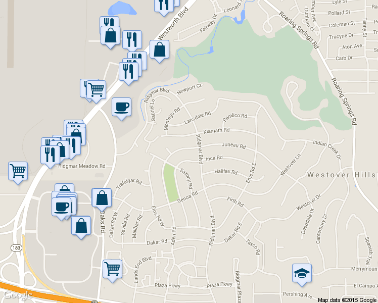 map of restaurants, bars, coffee shops, grocery stores, and more near 6409 Juneau Rd in Fort Worth
