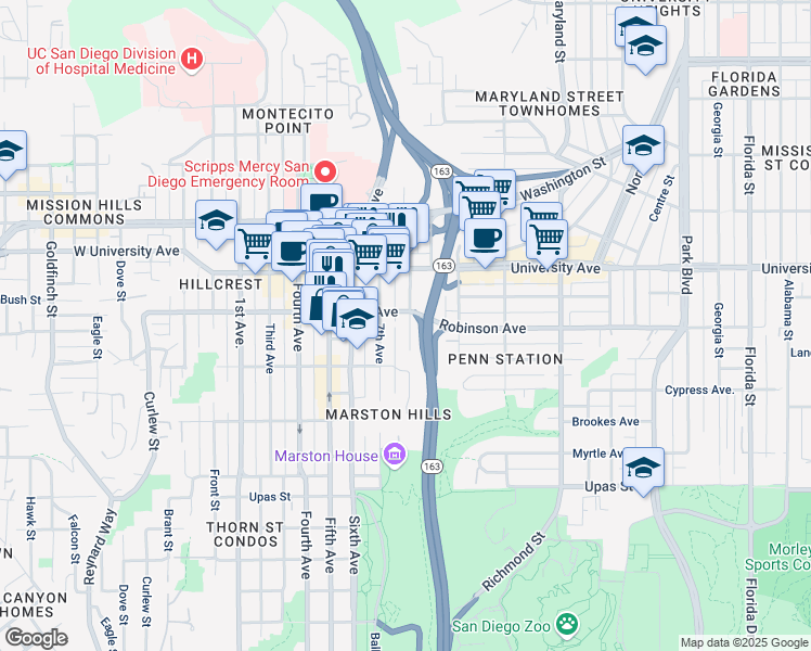 map of restaurants, bars, coffee shops, grocery stores, and more near 3776 8th Avenue in San Diego