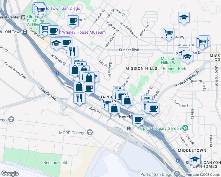 map of restaurants, bars, coffee shops, grocery stores, and more near 2026 West California Street in San Diego