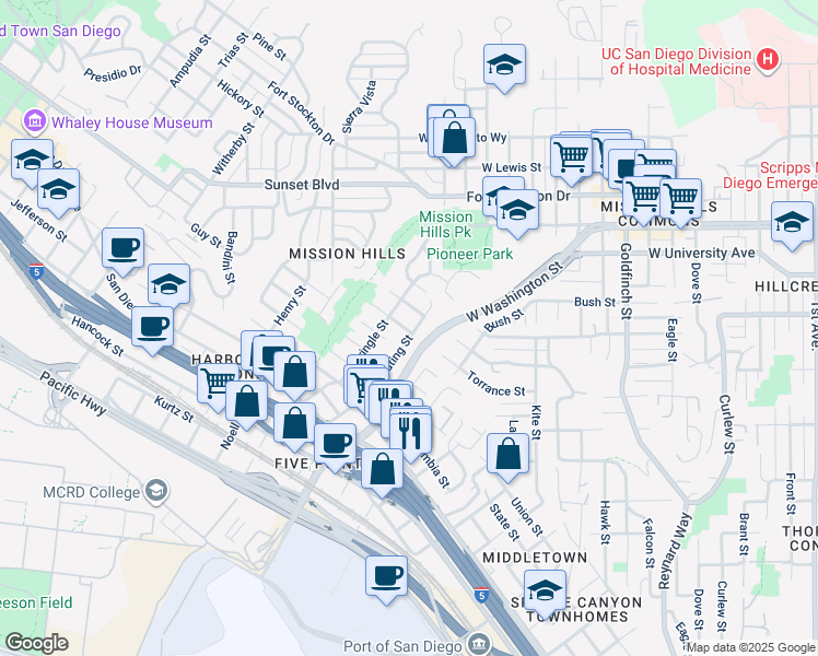map of restaurants, bars, coffee shops, grocery stores, and more near 1710 Torrance Street in San Diego