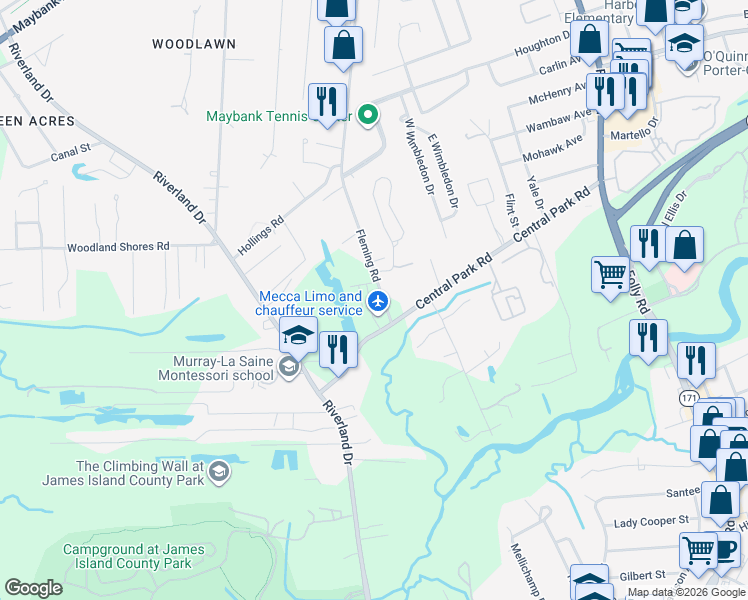 map of restaurants, bars, coffee shops, grocery stores, and more near 618 Fleming Road in Charleston