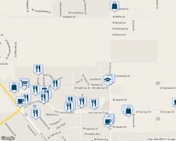map of restaurants, bars, coffee shops, grocery stores, and more near 1118 W Mesa Verde Dr in Hobbs