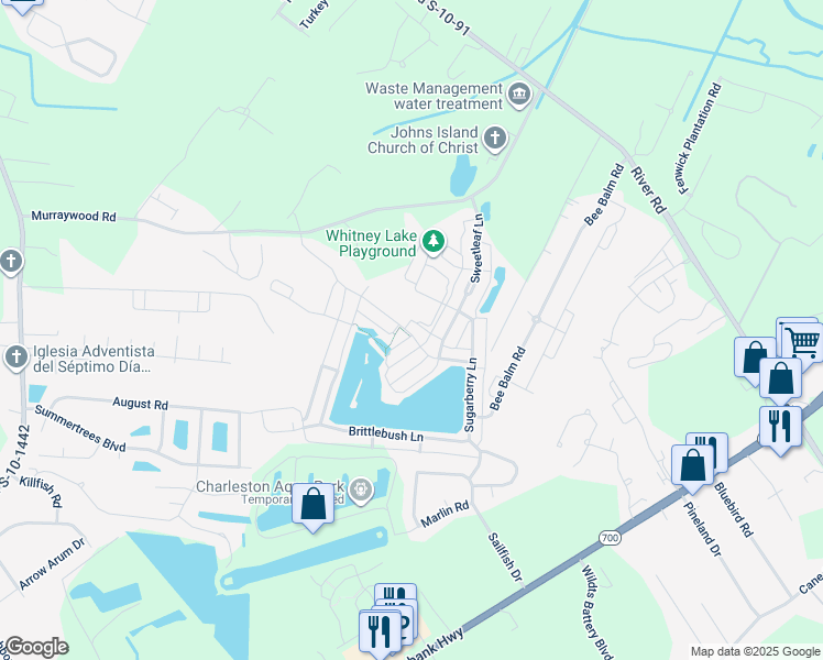 map of restaurants, bars, coffee shops, grocery stores, and more near 1724 Sparkleberry Lane in Johns Island