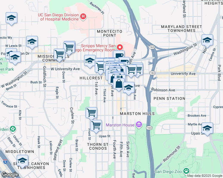 map of restaurants, bars, coffee shops, grocery stores, and more near 3750 Fourth Avenue in San Diego