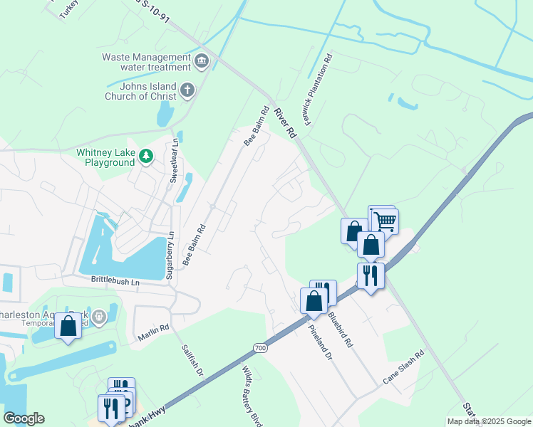 map of restaurants, bars, coffee shops, grocery stores, and more near 1818 Towne Street in Johns Island
