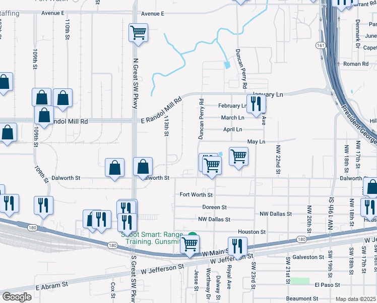 map of restaurants, bars, coffee shops, grocery stores, and more near 415 Duncan Perry Road in Arlington