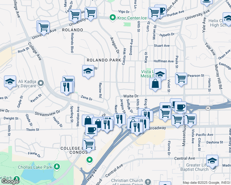 map of restaurants, bars, coffee shops, grocery stores, and more near 3770 Nassau Drive in San Diego