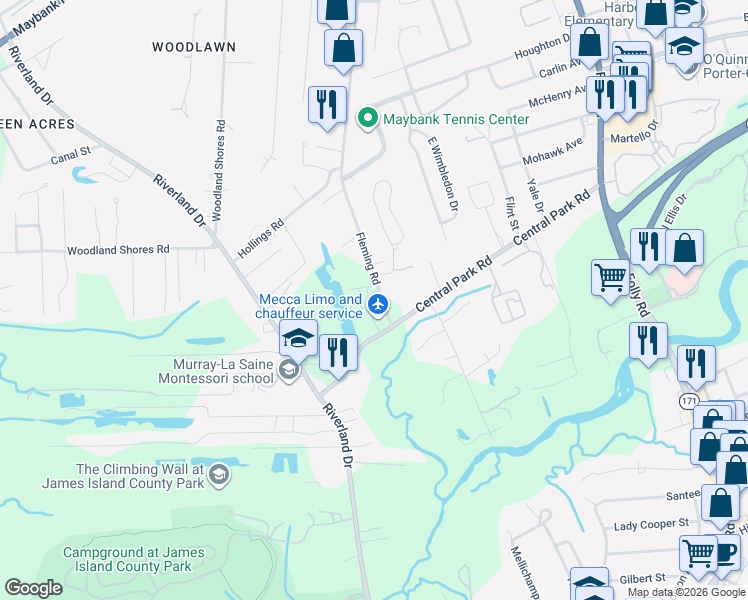 map of restaurants, bars, coffee shops, grocery stores, and more near 618 Fleming Road in Charleston