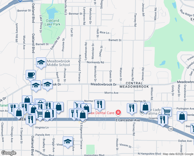 map of restaurants, bars, coffee shops, grocery stores, and more near 2121 Montclair Dr in Fort Worth