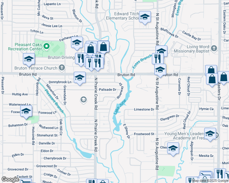 map of restaurants, bars, coffee shops, grocery stores, and more near 9260 Palisade Dr in Dallas