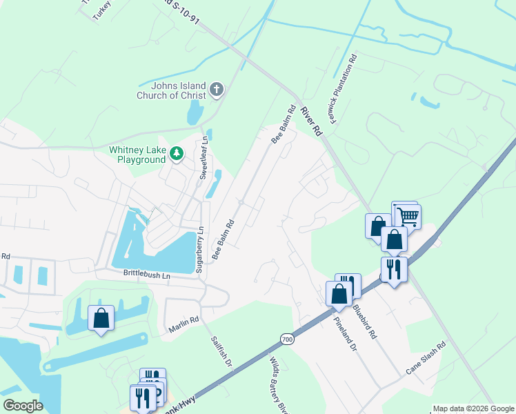 map of restaurants, bars, coffee shops, grocery stores, and more near 1678 Emmets Road in Johns Island