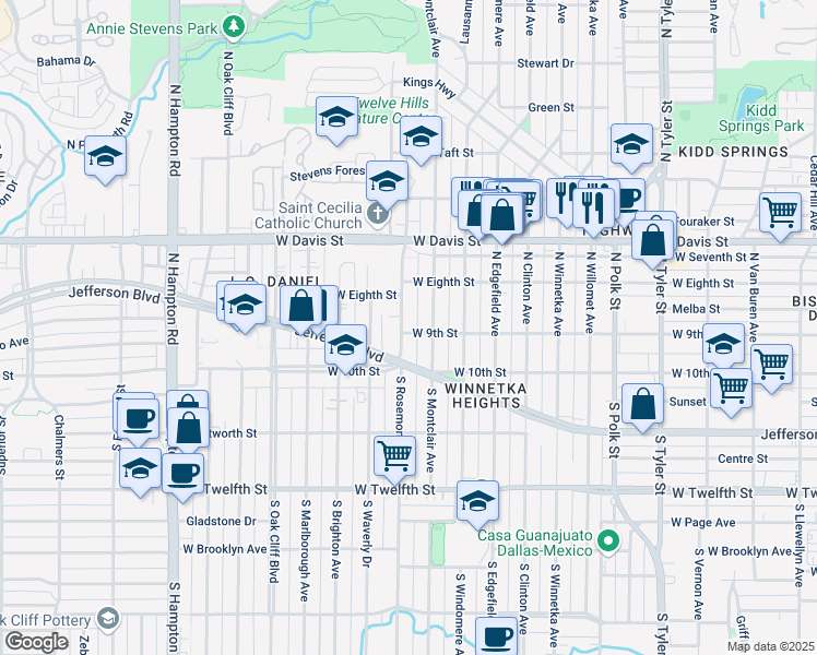 map of restaurants, bars, coffee shops, grocery stores, and more near 200 North Rosemont Avenue in Dallas