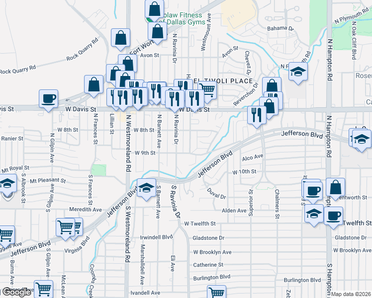 map of restaurants, bars, coffee shops, grocery stores, and more near 207 Hartsdale Drive in Dallas