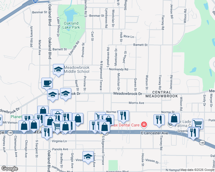 map of restaurants, bars, coffee shops, grocery stores, and more near 2201 Lynnhaven Road in Fort Worth