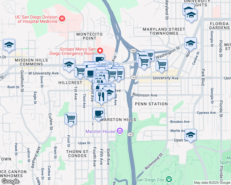 map of restaurants, bars, coffee shops, grocery stores, and more near in San Diego