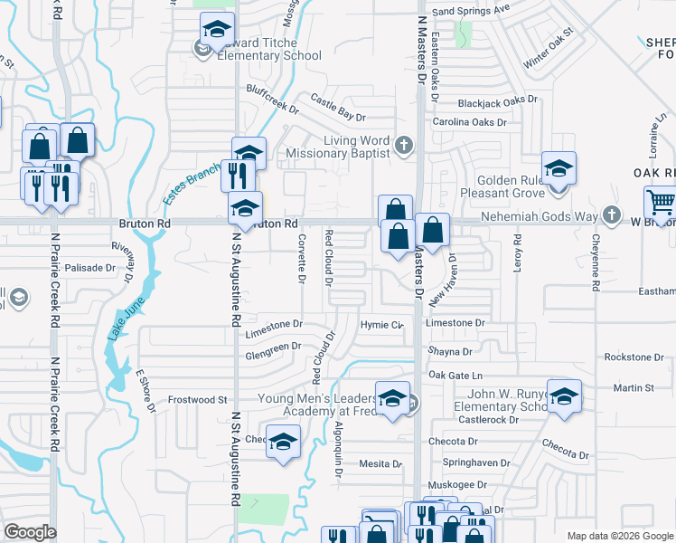 map of restaurants, bars, coffee shops, grocery stores, and more near 1927 Red Cloud Drive in Dallas