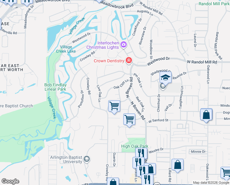 map of restaurants, bars, coffee shops, grocery stores, and more near 808 Valley Oaks Court in Arlington