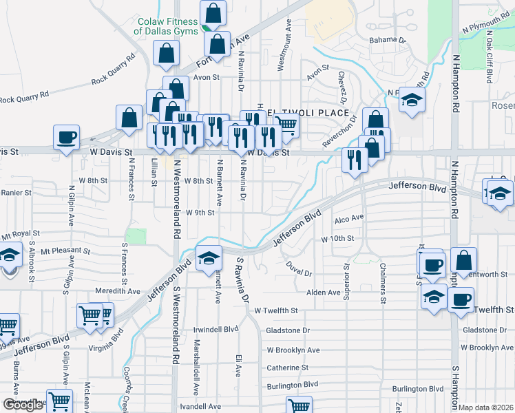 map of restaurants, bars, coffee shops, grocery stores, and more near 202 Hartsdale Drive in Dallas