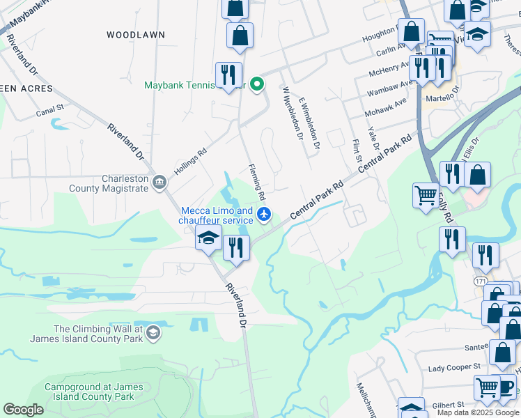map of restaurants, bars, coffee shops, grocery stores, and more near 618 Fleming Road in Charleston
