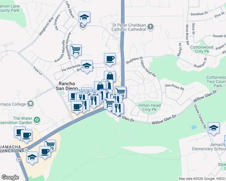 map of restaurants, bars, coffee shops, grocery stores, and more near 2398 Jamacha Road in El Cajon