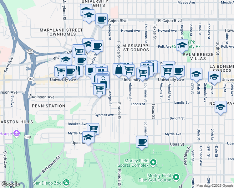 map of restaurants, bars, coffee shops, grocery stores, and more near in San Diego