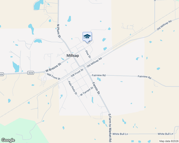 map of restaurants, bars, coffee shops, grocery stores, and more near 107 Fannin Street in Millsap