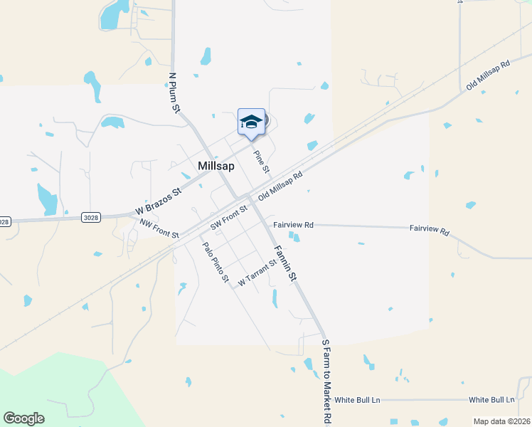 map of restaurants, bars, coffee shops, grocery stores, and more near 107 Fannin Street in Millsap