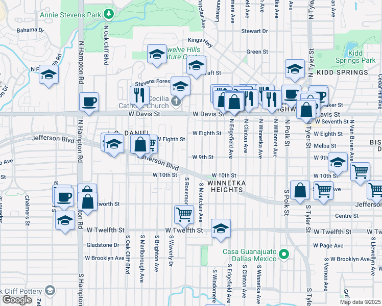 map of restaurants, bars, coffee shops, grocery stores, and more near 200 North Rosemont Avenue in Dallas