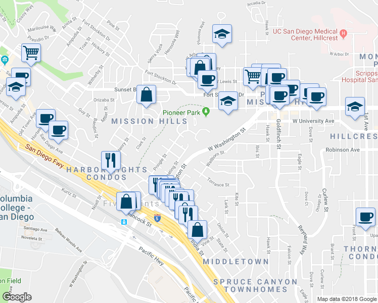 map of restaurants, bars, coffee shops, grocery stores, and more near 3807 Keating Street in San Diego