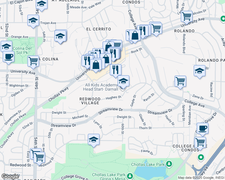 map of restaurants, bars, coffee shops, grocery stores, and more near 3920 Faircross Place in San Diego