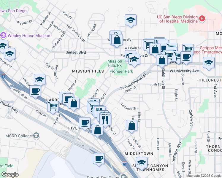 map of restaurants, bars, coffee shops, grocery stores, and more near 3807 Keating Street in San Diego