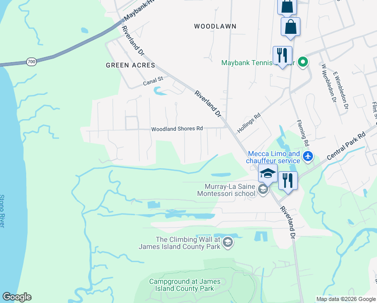 map of restaurants, bars, coffee shops, grocery stores, and more near 634 Constant Drive in Charleston