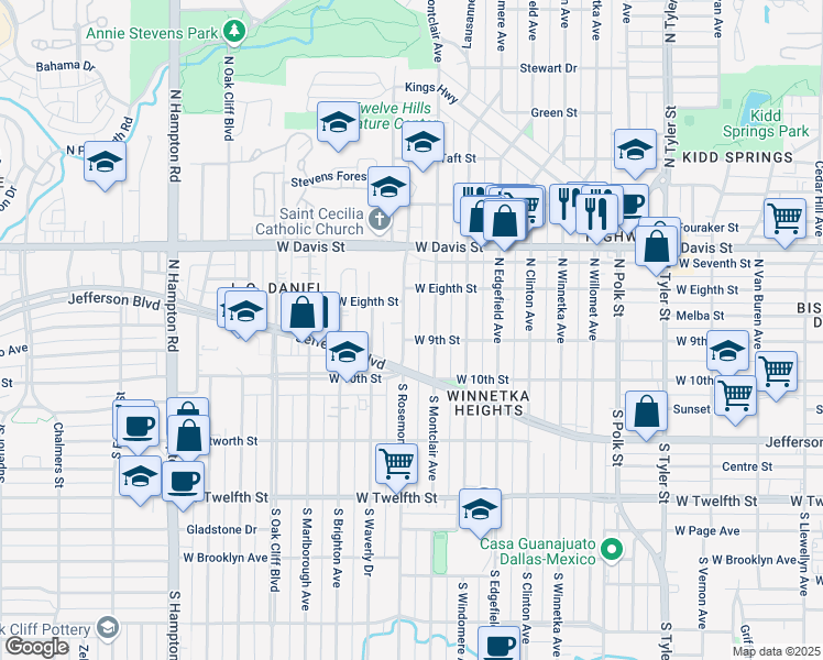 map of restaurants, bars, coffee shops, grocery stores, and more near 200 North Rosemont Avenue in Dallas