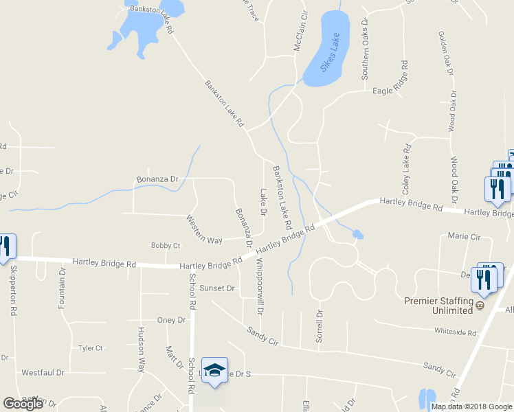 map of restaurants, bars, coffee shops, grocery stores, and more near 5461 Lake Drive in Macon