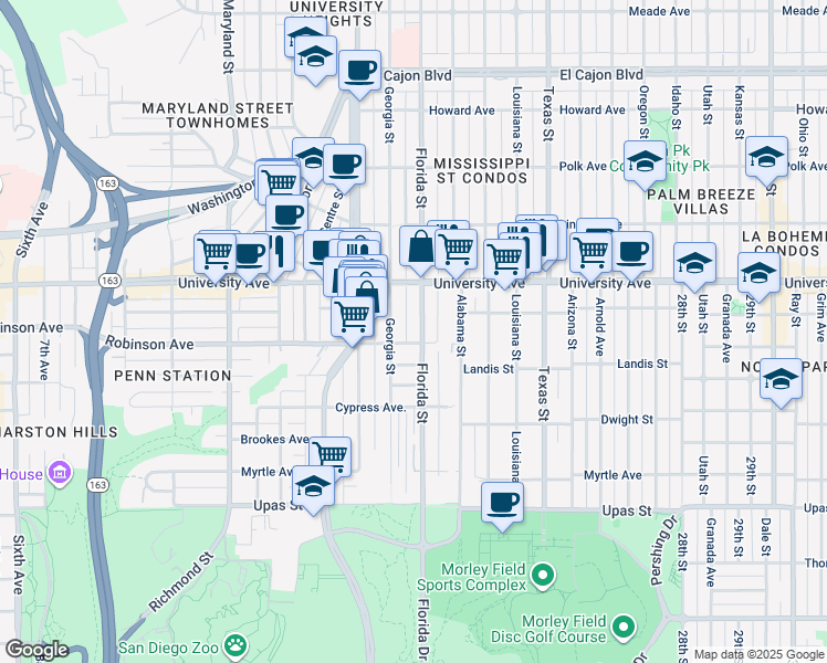 map of restaurants, bars, coffee shops, grocery stores, and more near in San Diego