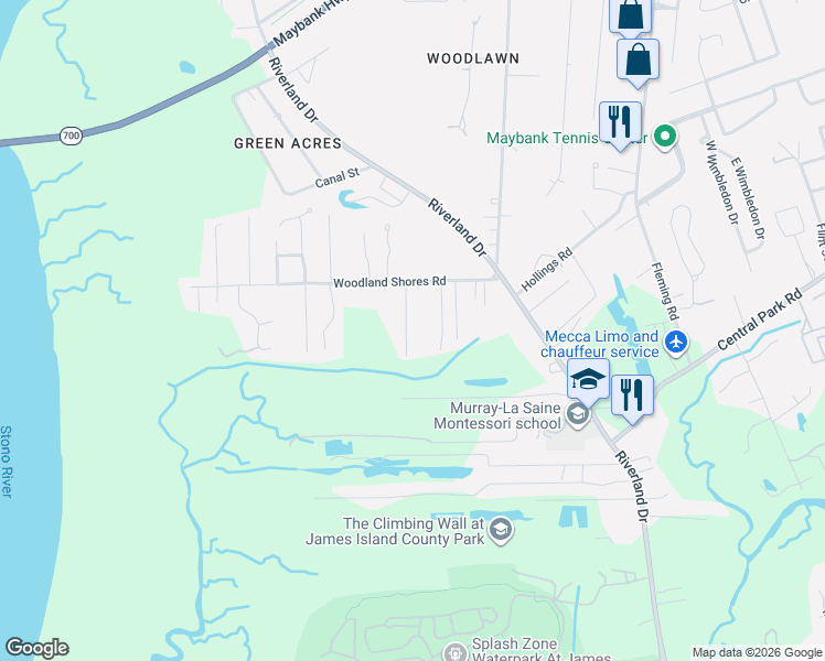 map of restaurants, bars, coffee shops, grocery stores, and more near 634 Constant Drive in Charleston