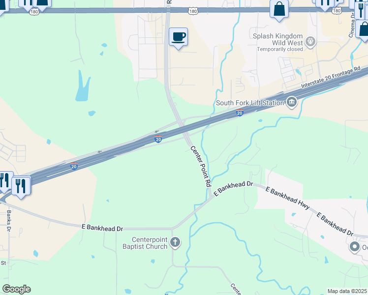 map of restaurants, bars, coffee shops, grocery stores, and more near 500 Center Point Road in Weatherford