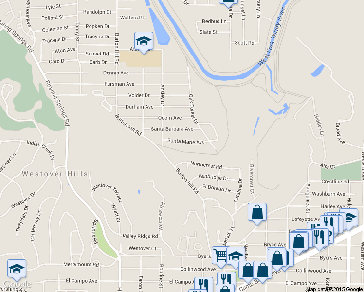 map of restaurants, bars, coffee shops, grocery stores, and more near 5449 Santa Marie Avenue in Fort Worth