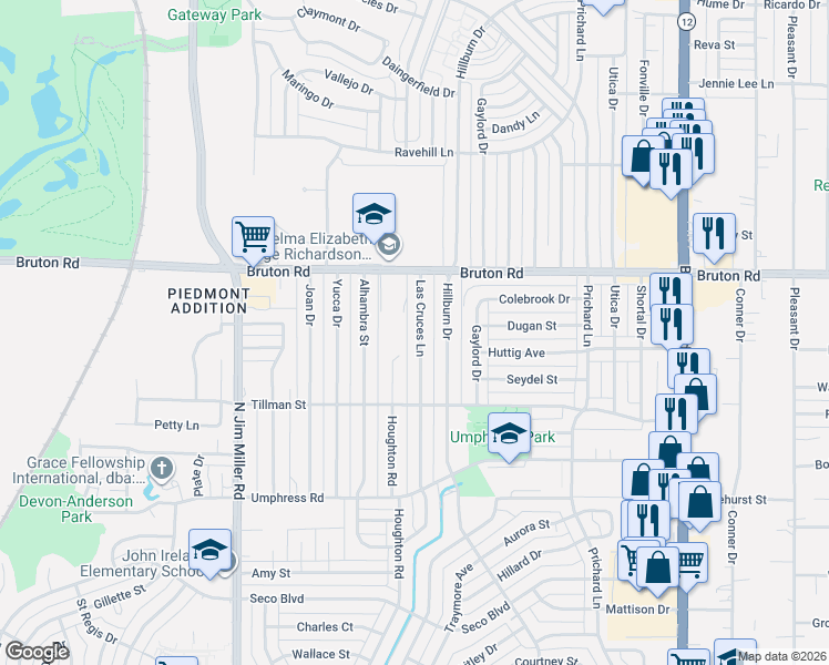 map of restaurants, bars, coffee shops, grocery stores, and more near 1958 Las Cruces Lane in Dallas