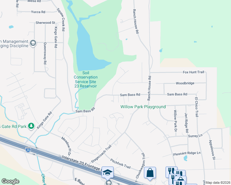 map of restaurants, bars, coffee shops, grocery stores, and more near 216 Sam Bass Road in Willow Park