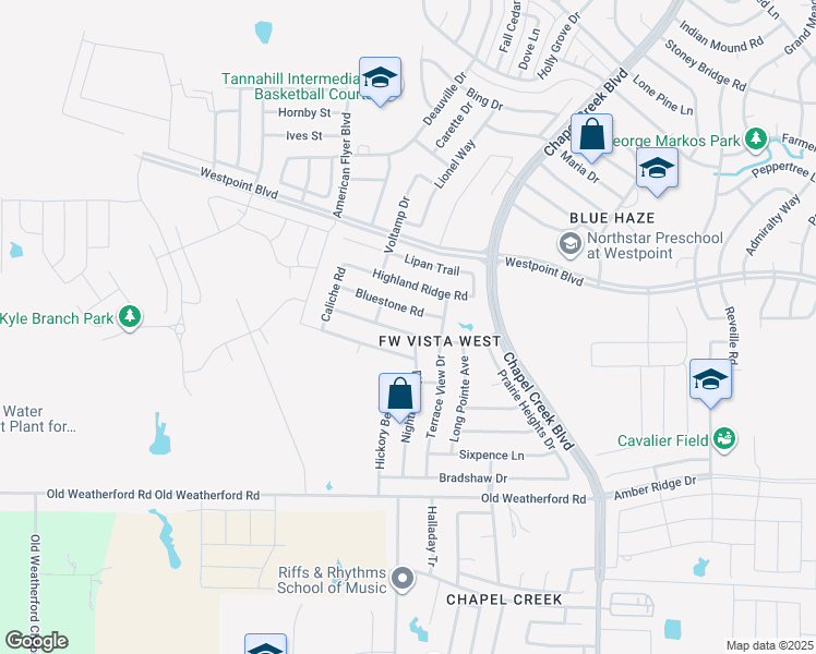 map of restaurants, bars, coffee shops, grocery stores, and more near 10624 Vista Heights Boulevard in Fort Worth