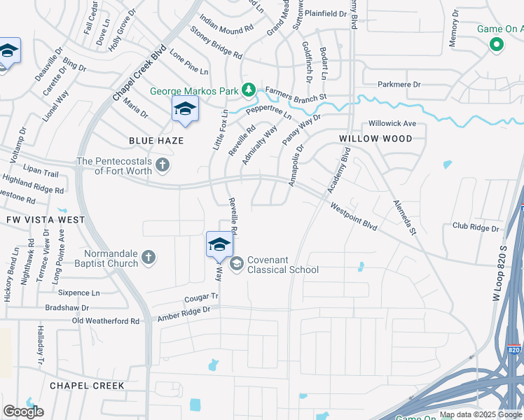 map of restaurants, bars, coffee shops, grocery stores, and more near 857 Annapolis Drive in Fort Worth